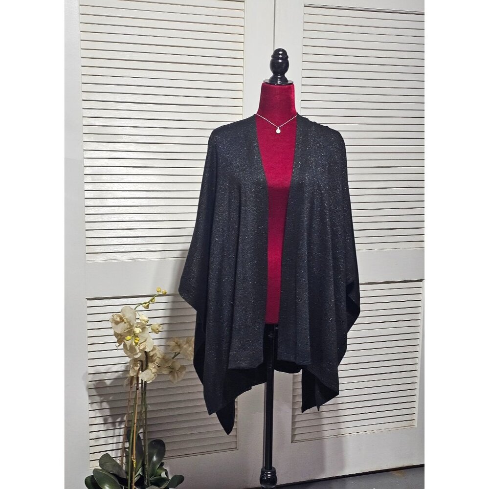Ralph Lauren Womens Black Jet Set Sparkle Knit Cape Sweater Wrap Poncho O/S 2985